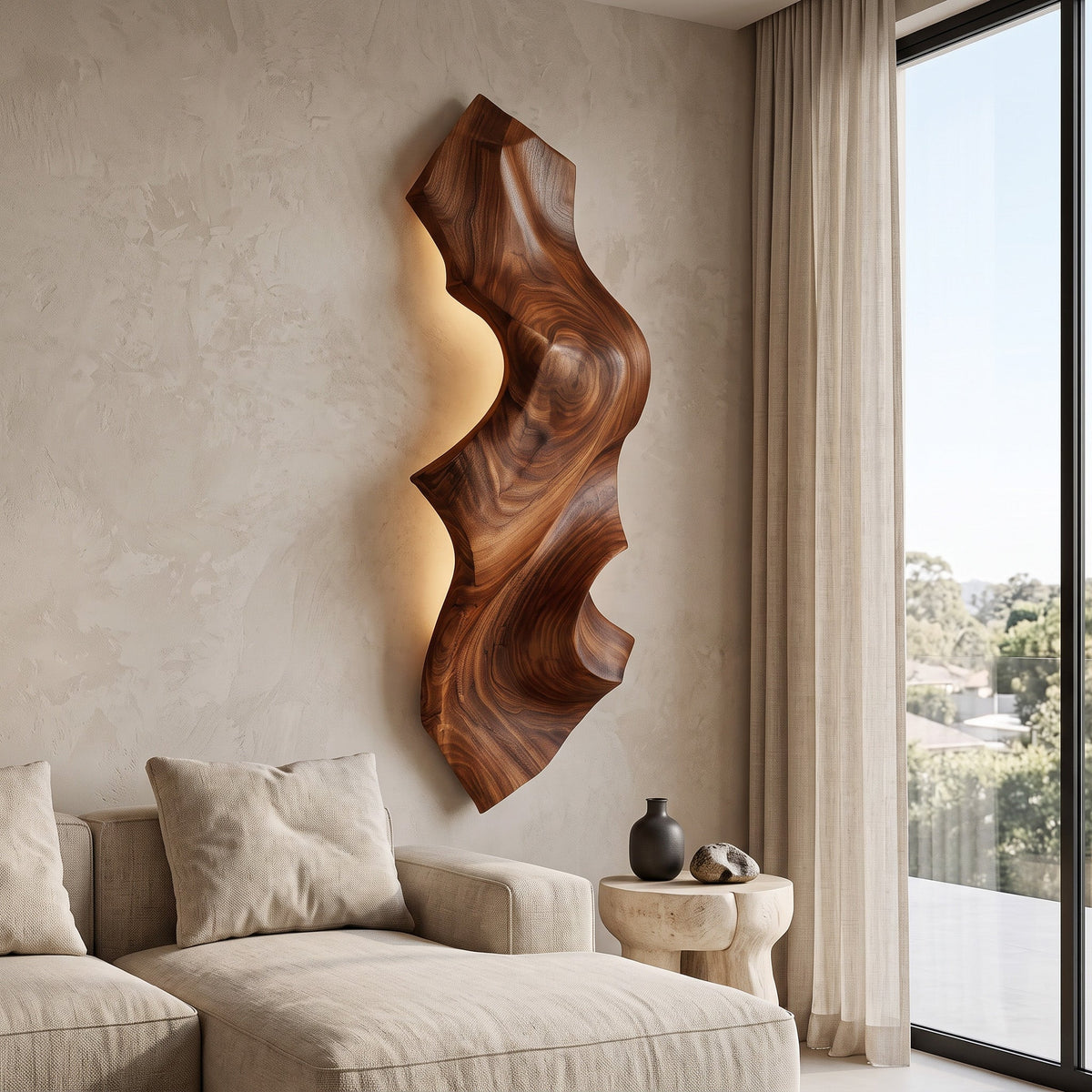 Contemporary Sculptural Wood Wall Light For Bedroom Decor