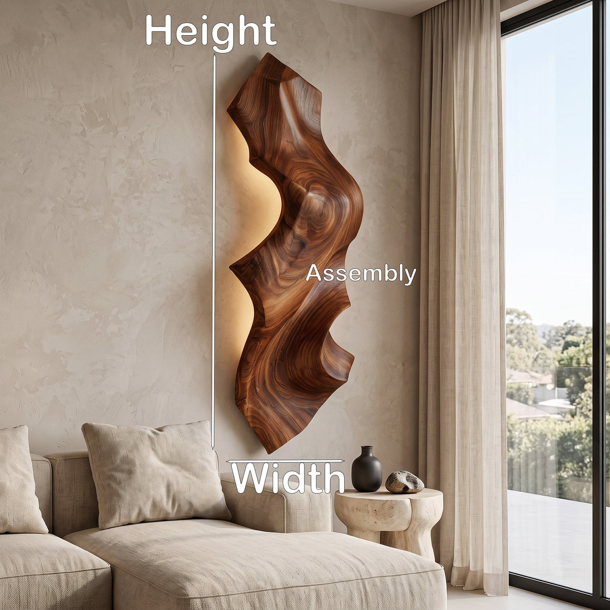 Contemporary Sculptural Wood Wall Light For Bedroom Decor