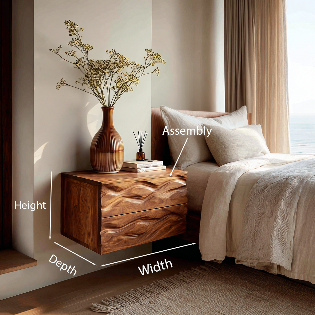 Minimalist Wooden Wall Mounted Nightstand For Small Bedroom