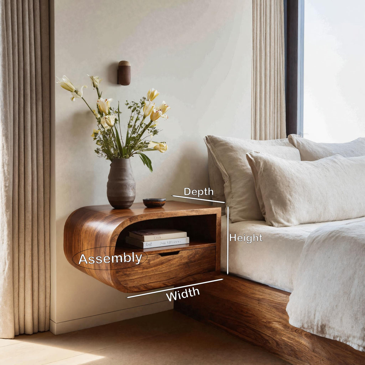 Minimalist Floating Nightstand With Storage For Bedroom
