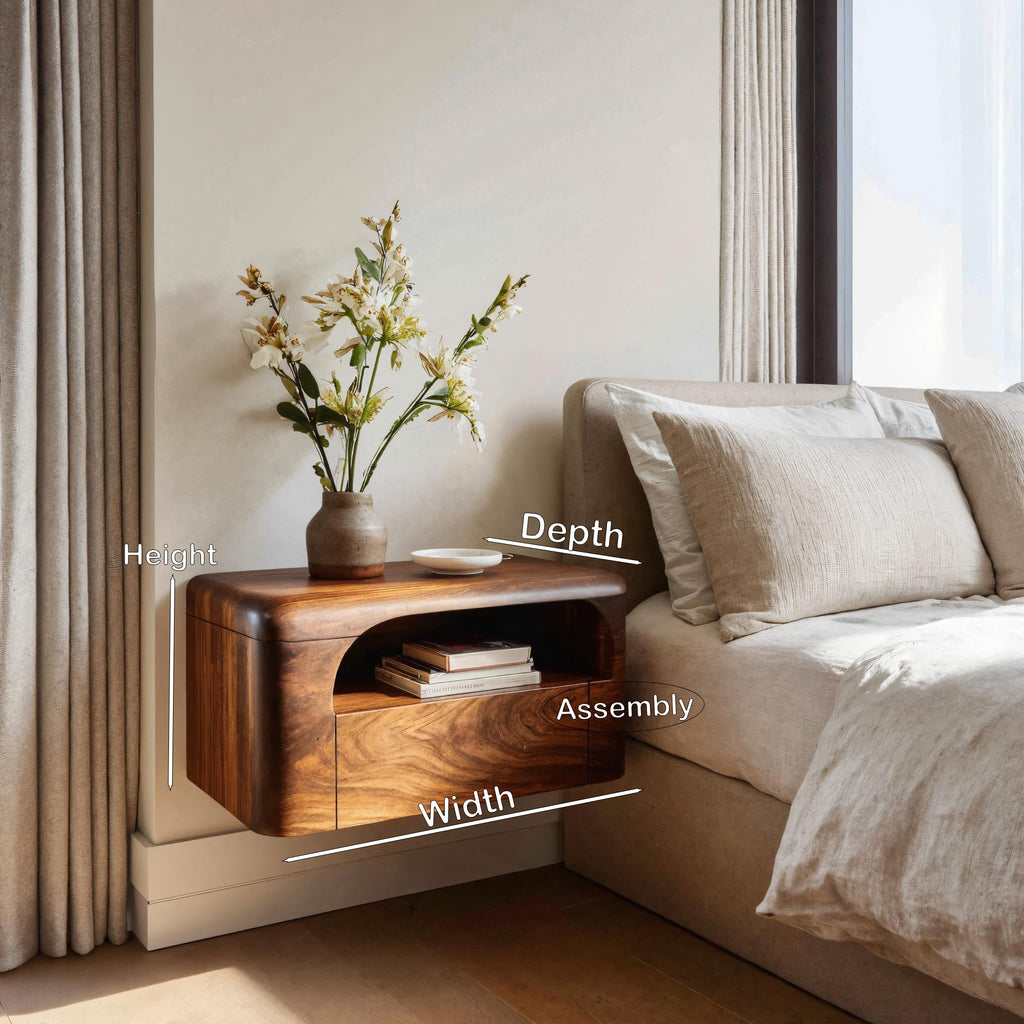 Organic Wall Mounted Bedside Table With Drawer For Bedroom