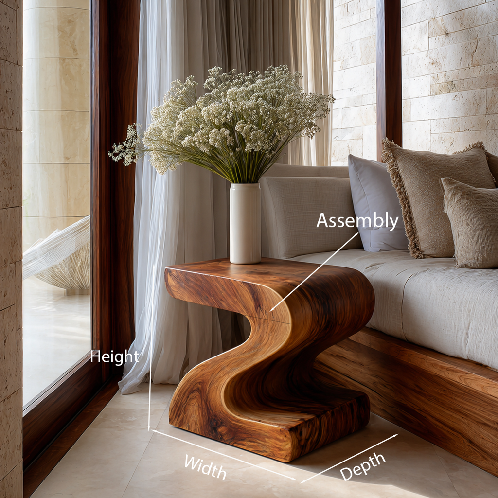 Organic Wooden Nightstand With S-shape For Bedroom Decor