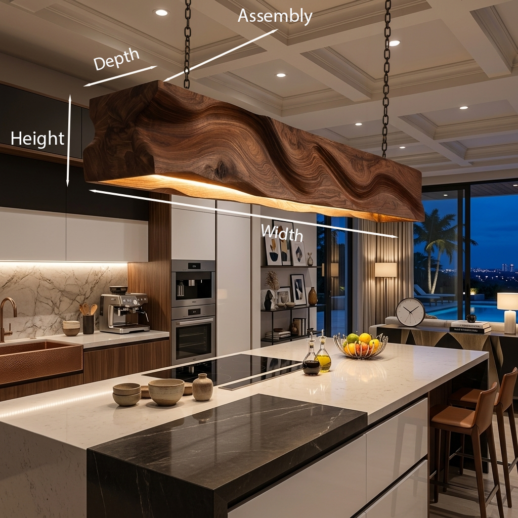 Handcrafted Pendant Light With Wave Carved Surface For Kitchen