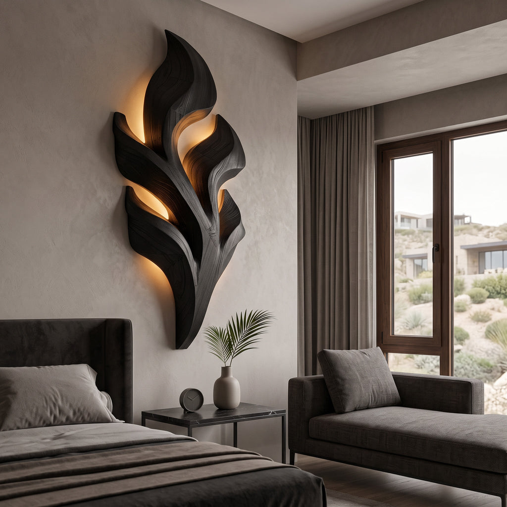 Organic Leaf Wooden Wall Lamp For Bedroom Decor