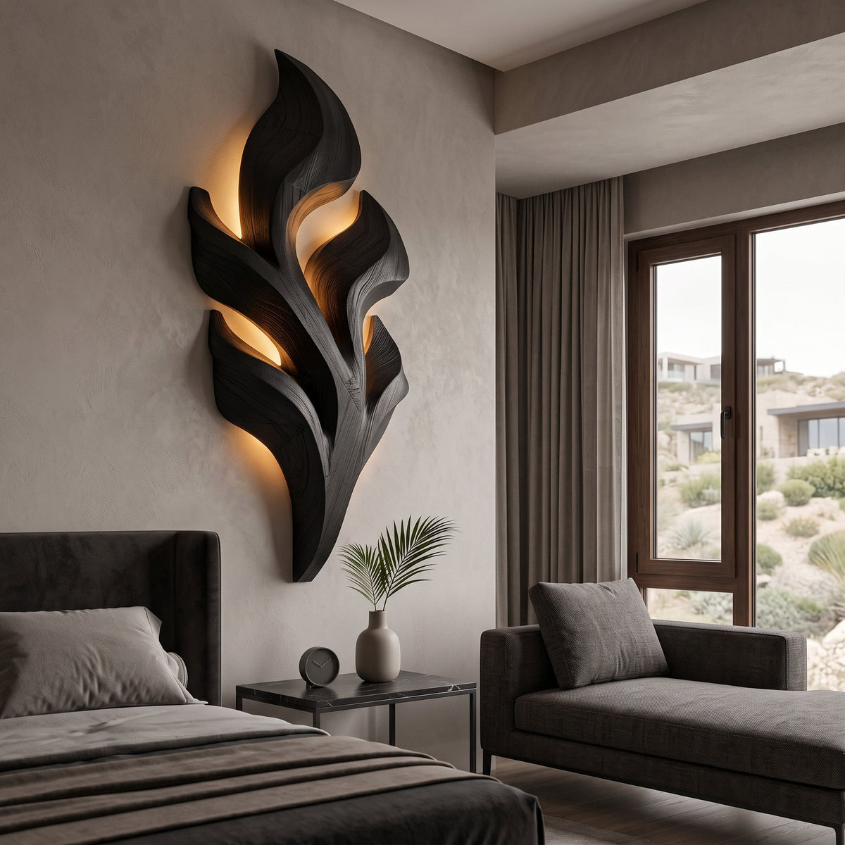 Organic Leaf Wooden Wall Lamp For Bedroom Decor