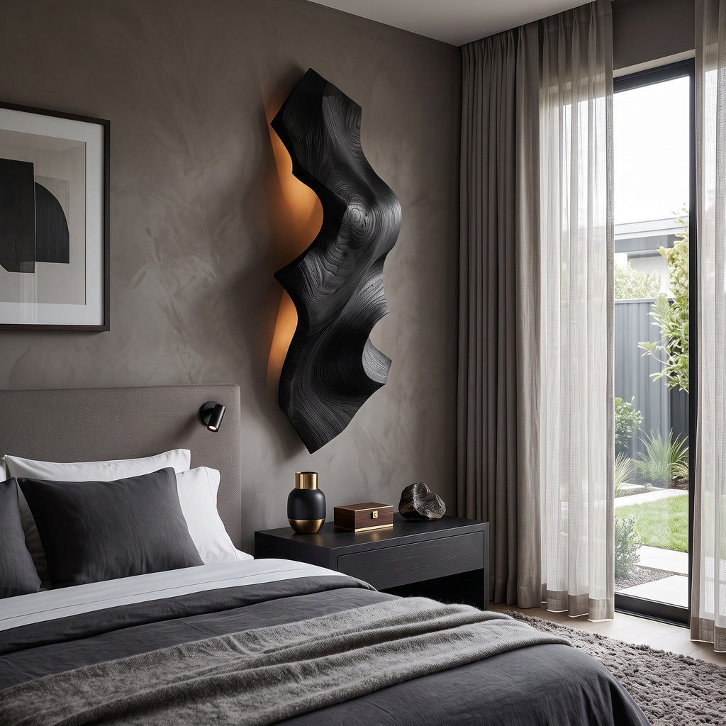Contemporary Sculptural Wood Wall Light For Bedroom Decor