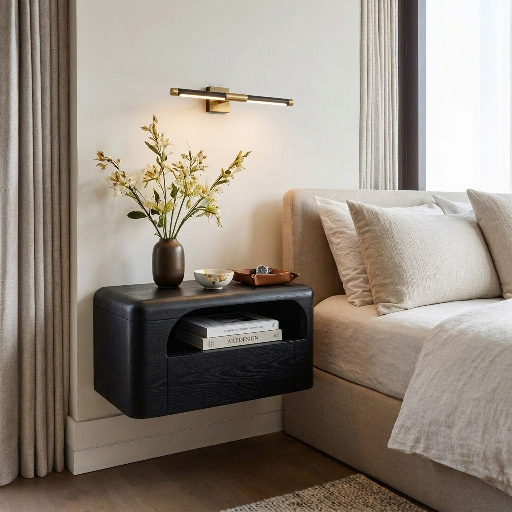 Organic Wall Mounted Bedside Table With Drawer For Bedroom
