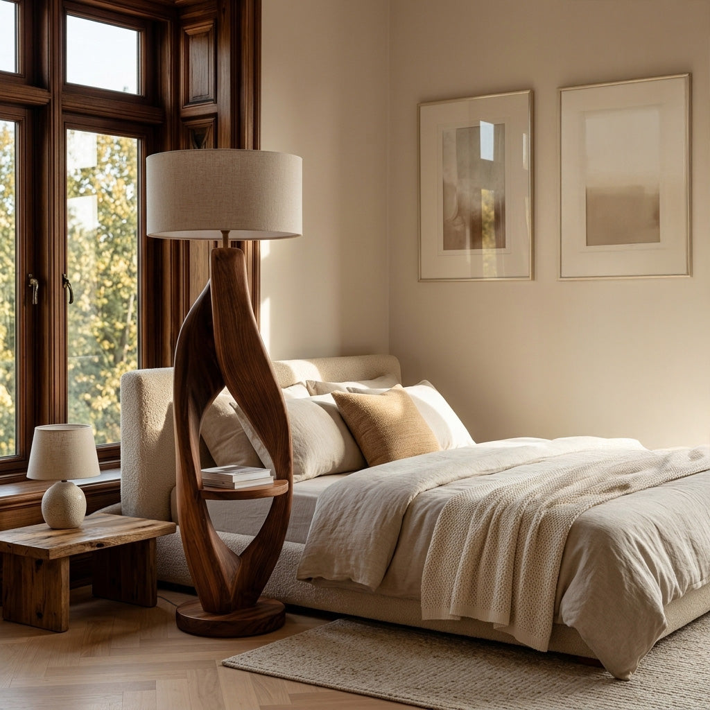 Organic Style Floor Lamp Natural Wood For Living Decor
