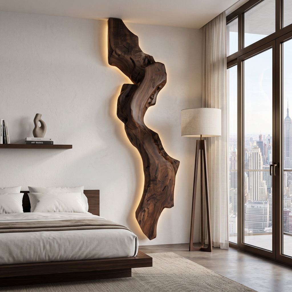 Abstract Live Edge Wall Lamp For Bedroom