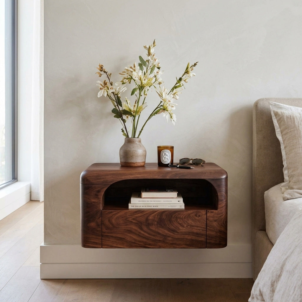 Organic Wall Mounted Bedside Table With Drawer For Bedroom