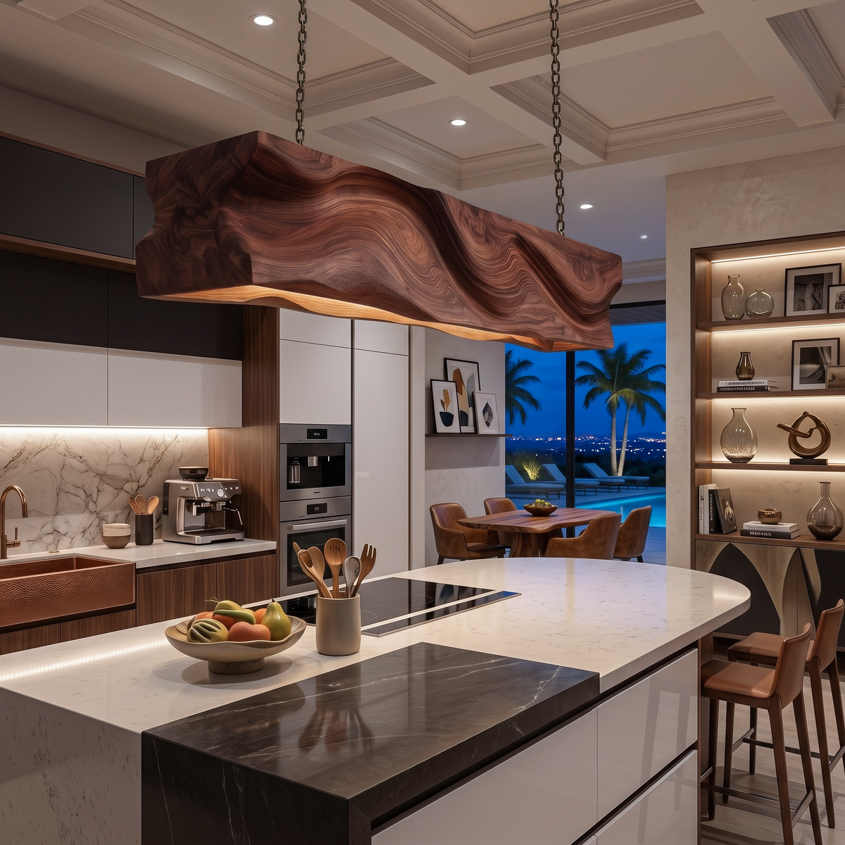 Handcrafted Pendant Light With Wave Carved Surface For Kitchen