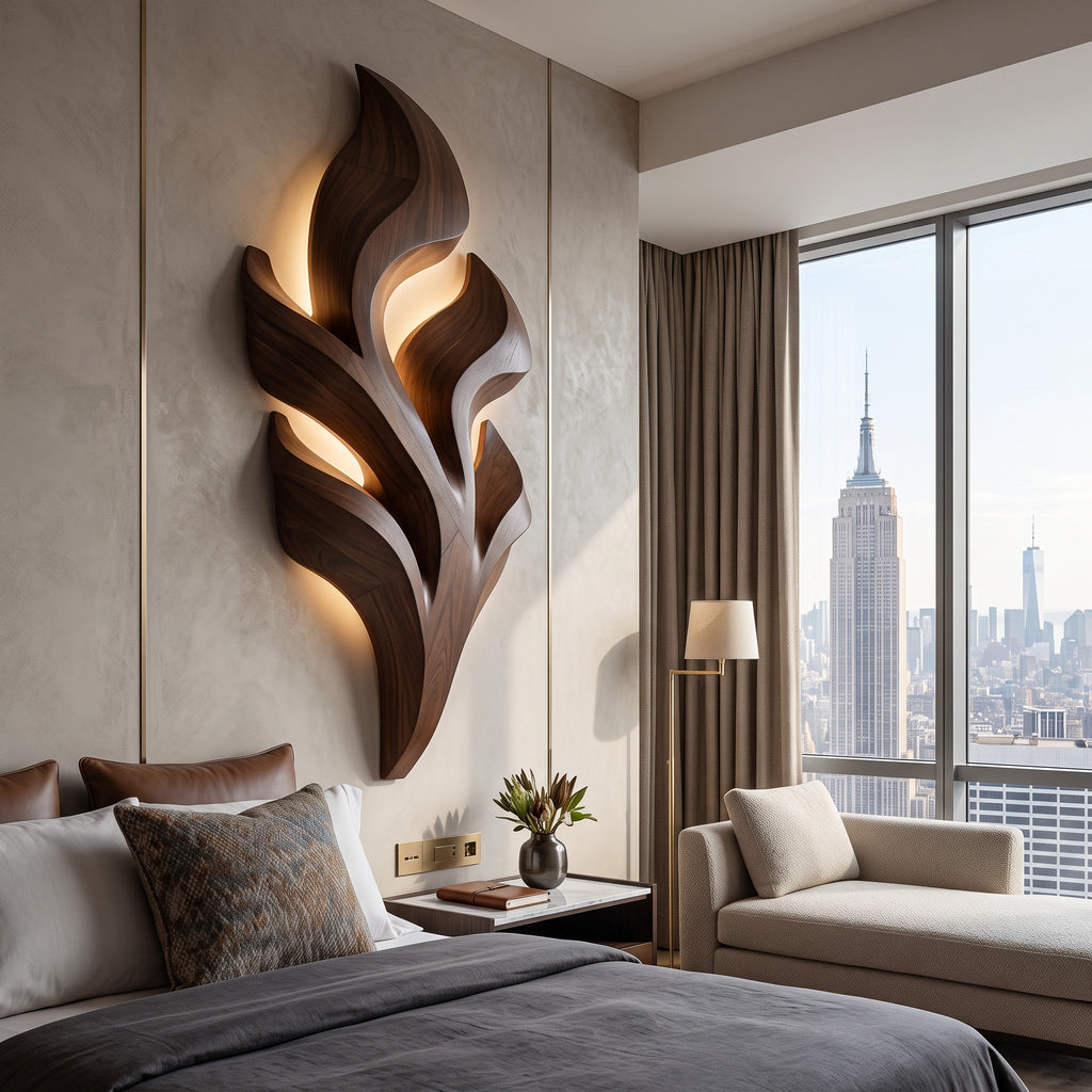 Organic Leaf Wooden Wall Lamp For Bedroom Decor