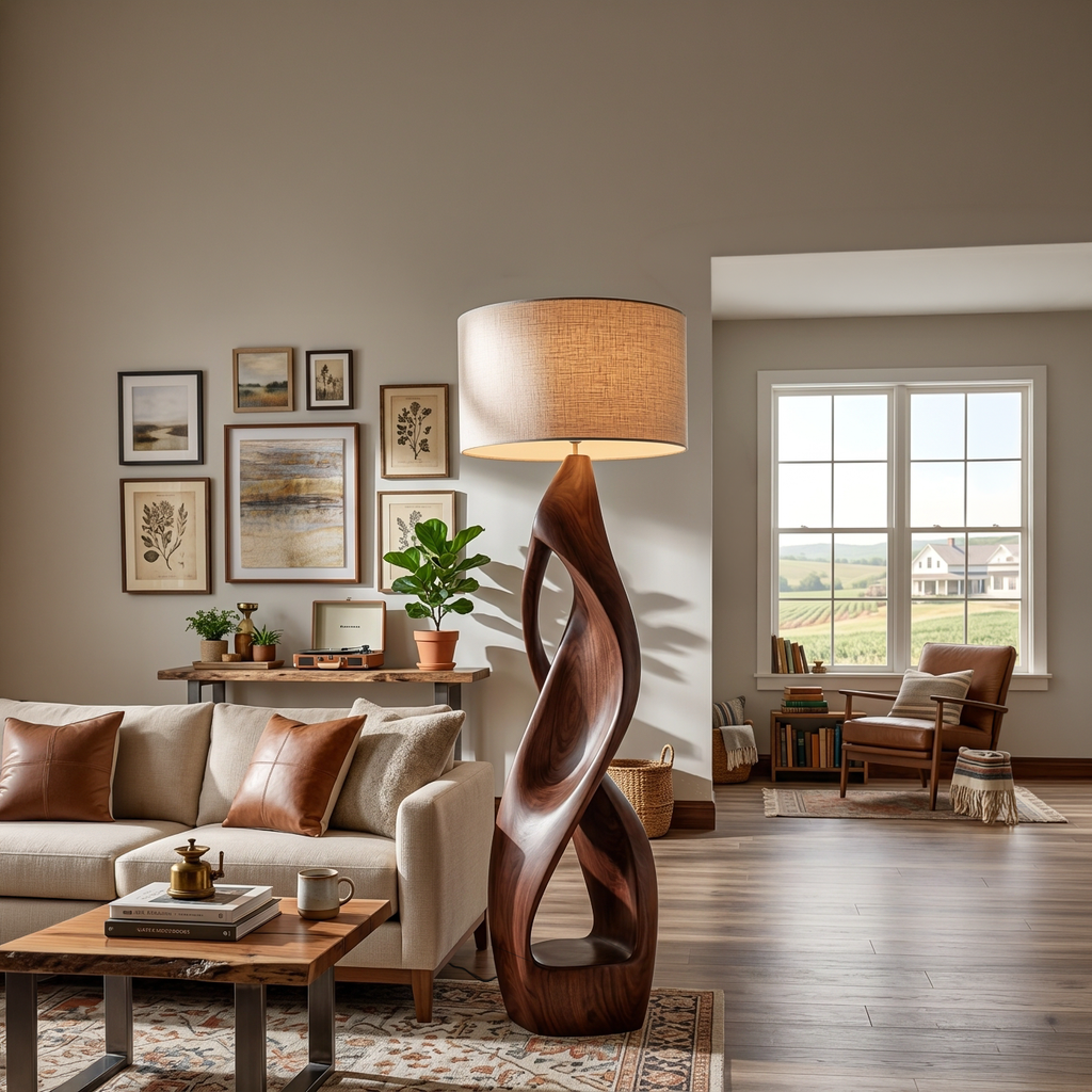Modern Wooden Floor Lamp Twisted Body For Guest Room