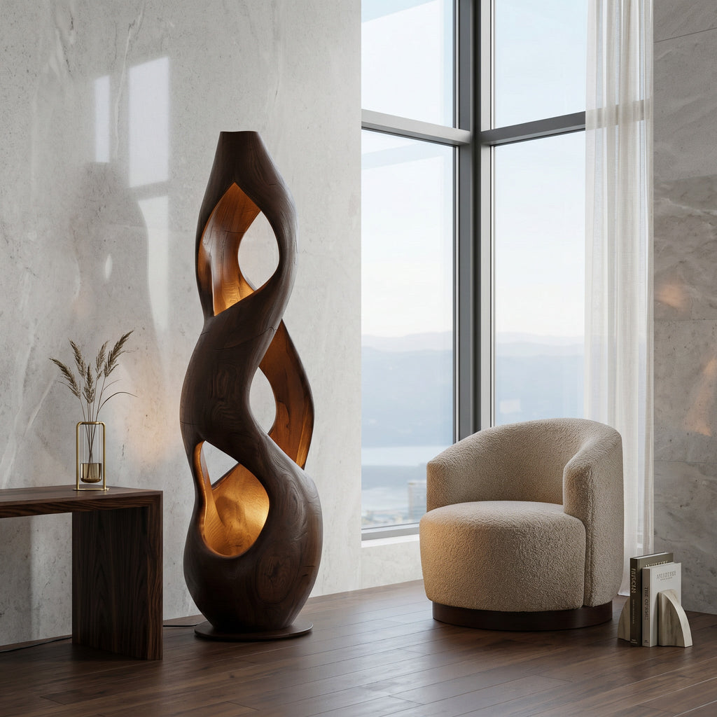 Contemporary Twisted Floor Lamp With Sculptural Hollow For Living Room