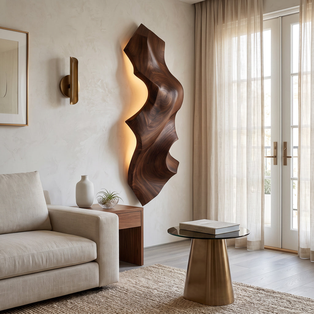 Contemporary Sculptural Wood Wall Light For Bedroom Decor