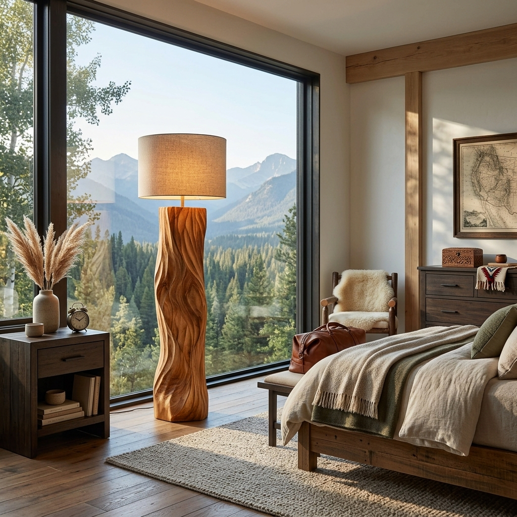 Contemporary Wood Floor Lamp Sculptural Design For Home Lobby