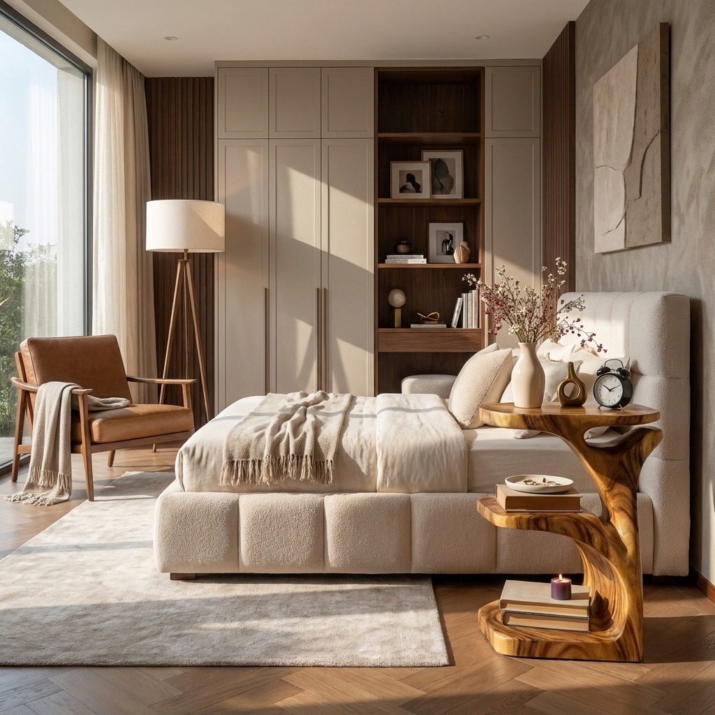 Modern Wooden Nightstand With Open Shelf For Bedroom