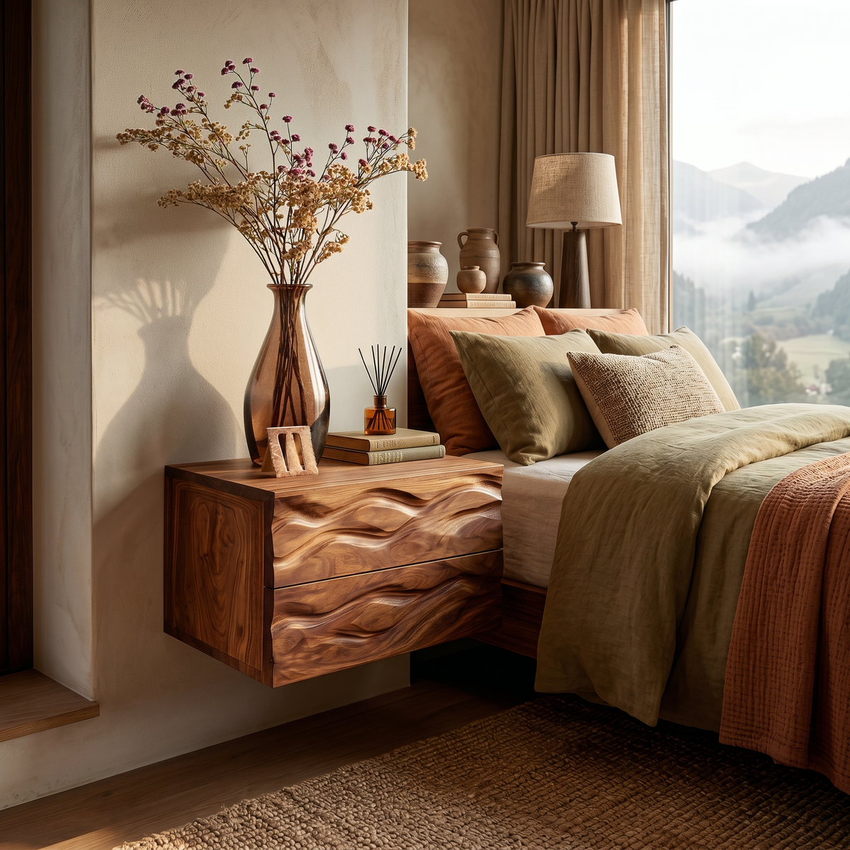 Minimalist Wooden Wall Mounted Nightstand For Small Bedroom