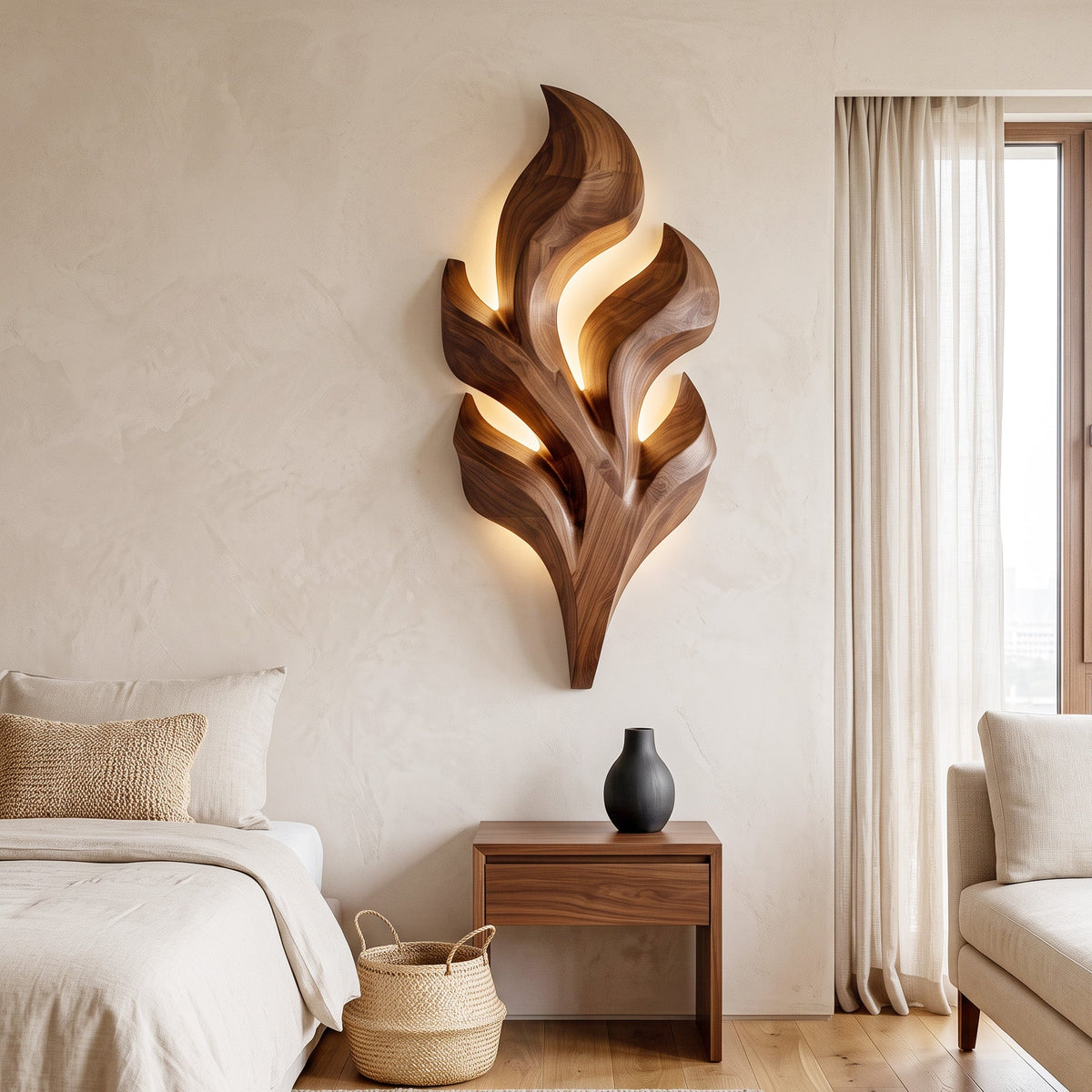 Organic Leaf Wooden Wall Lamp For Bedroom Decor