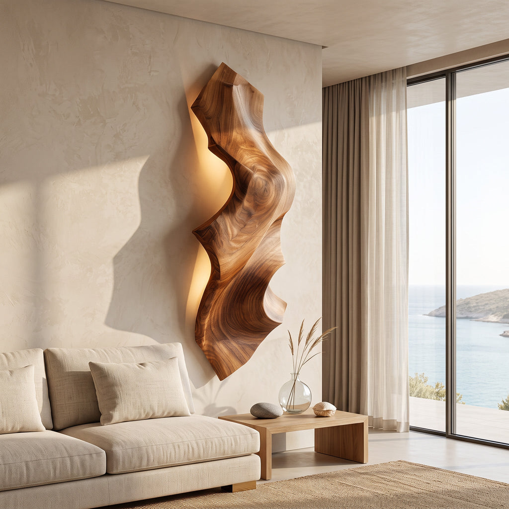 Contemporary Sculptural Wood Wall Light For Bedroom Decor