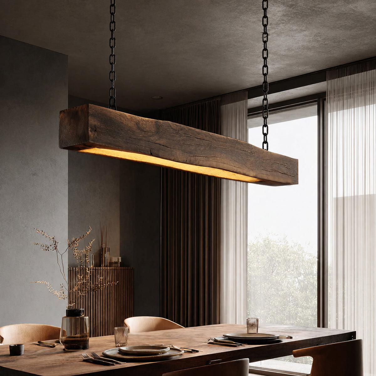 Modern Wooden Beam Pendant Light For Modern Dining Room