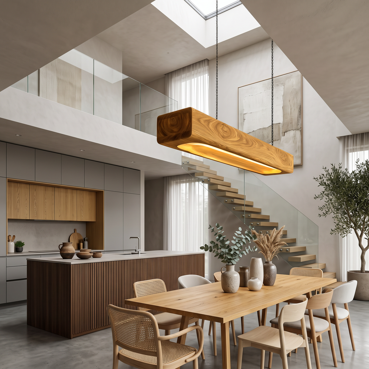 Organic Sculptural Wooden Pendant Light For Dining Room