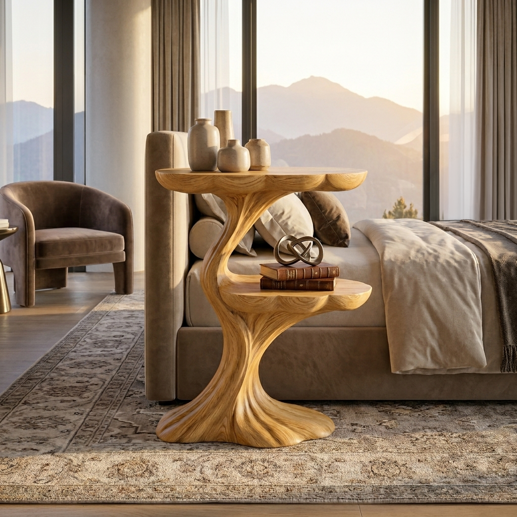 Handcrafted Wooden Nightstand Organic Branch Design For Bedroom
