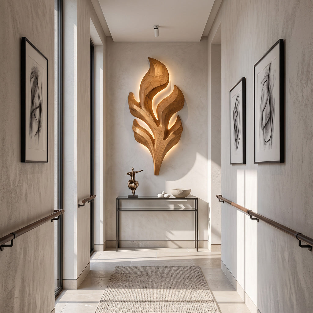 Organic Leaf Wooden Wall Lamp For Bedroom Decor