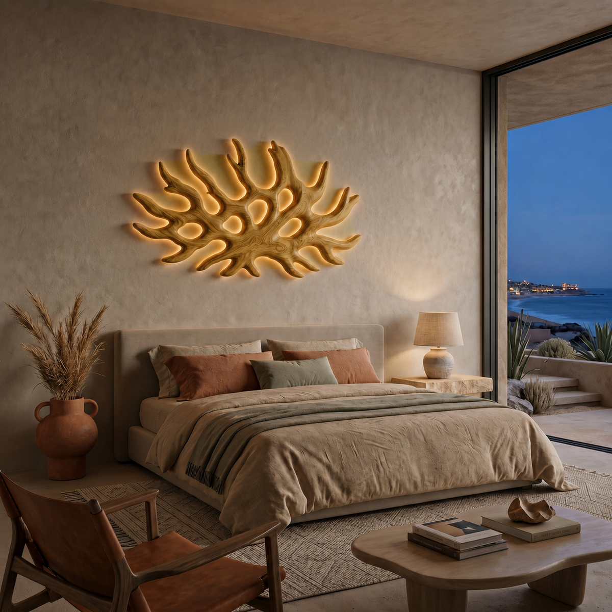 Organic Root Shape Wood LED Wall Sculpture For Rustic Home Decor