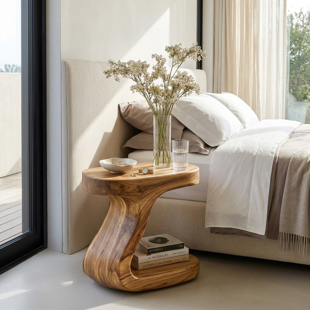 Minimalist Organic Shaped Nightstand For Bedroom