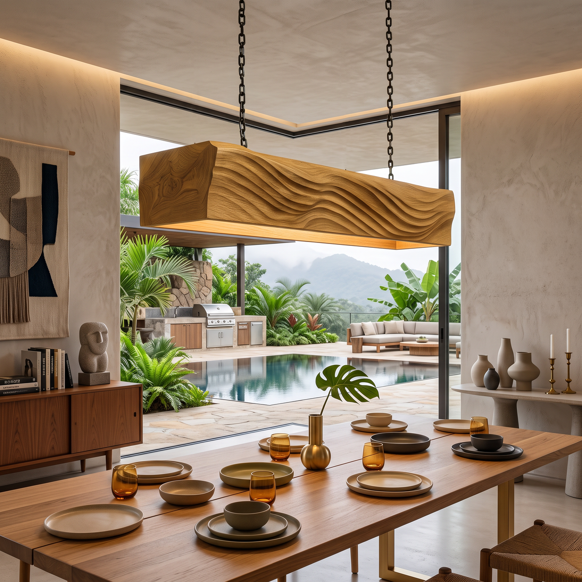 Artistic Wooden Pendant Light For Dining Room