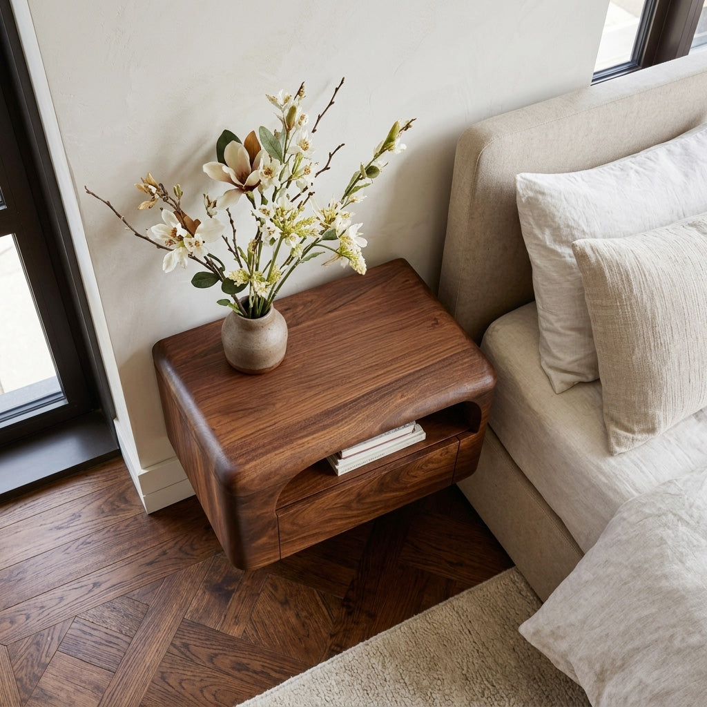 Organic Wall Mounted Bedside Table With Drawer For Bedroom