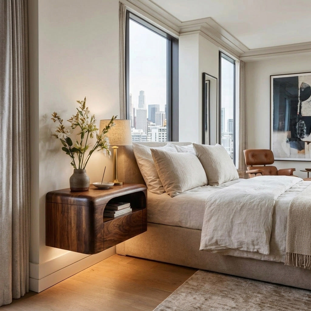 Organic Wall Mounted Bedside Table With Drawer For Bedroom