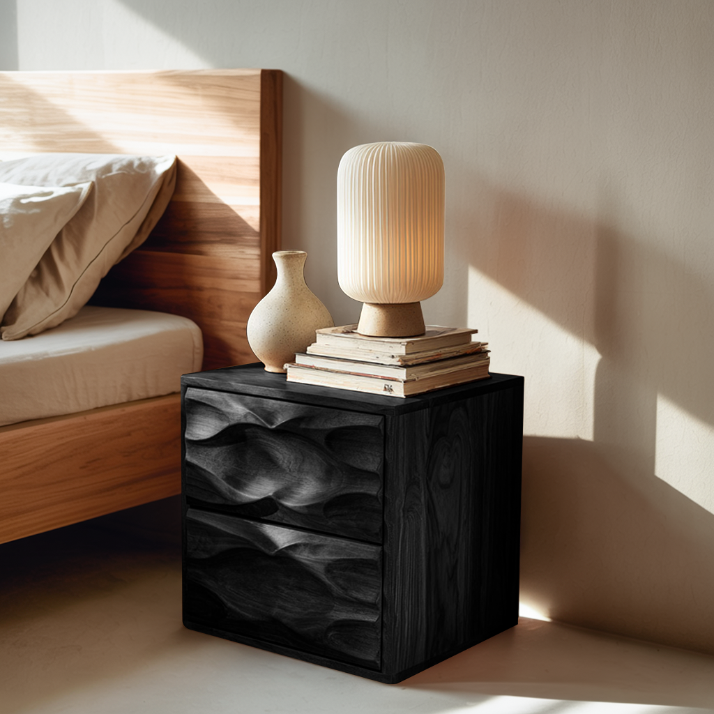Modern Nightstand With Sculpted Drawer Fronts For Bedroom