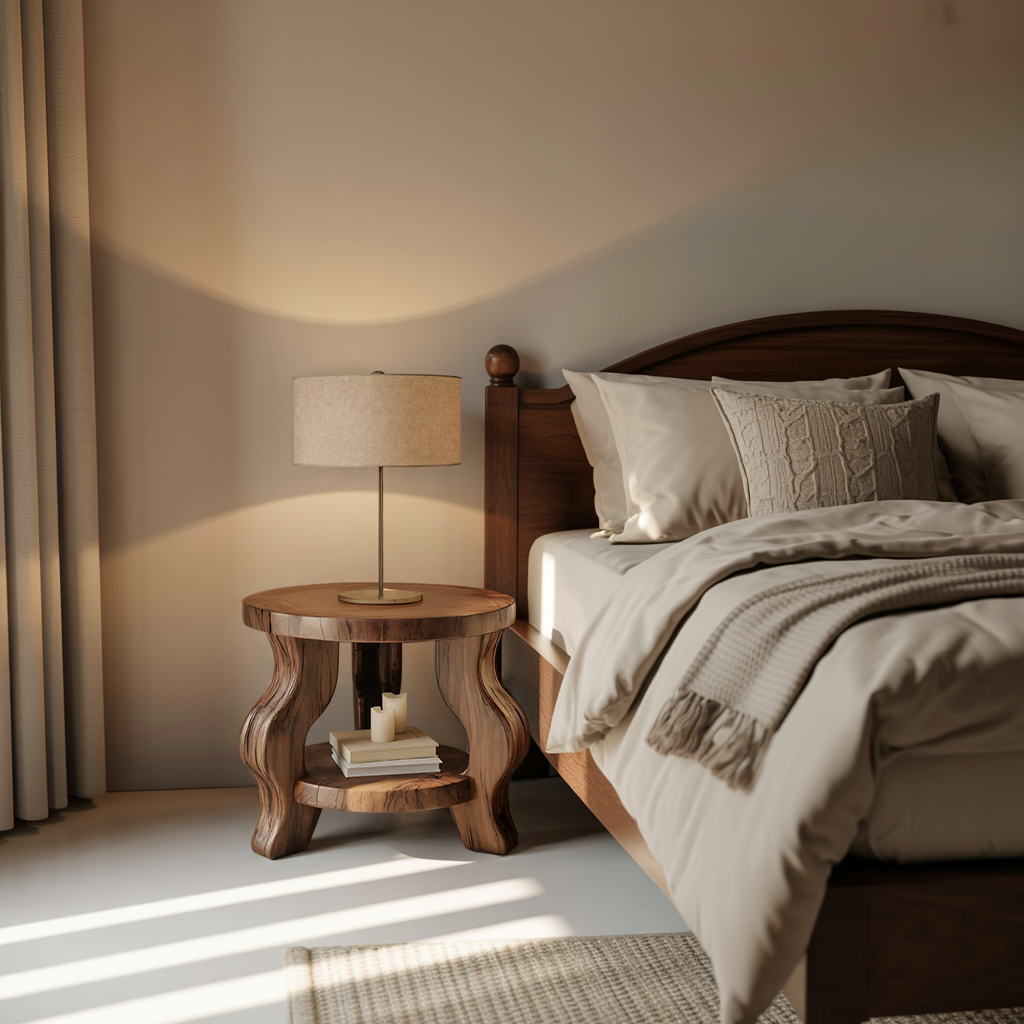Modern Round Nightstand With Curved Legs For Bedroom