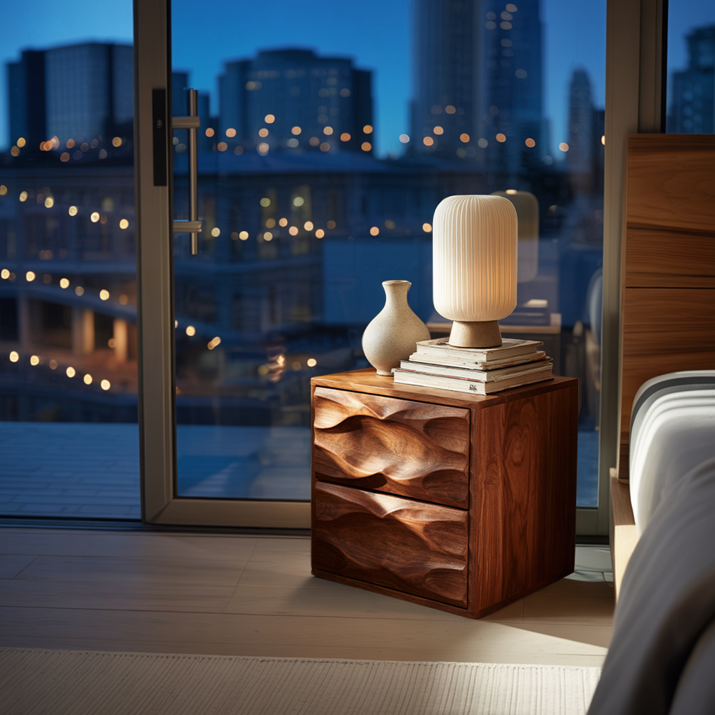 Modern Nightstand With Sculpted Drawer Fronts For Bedroom