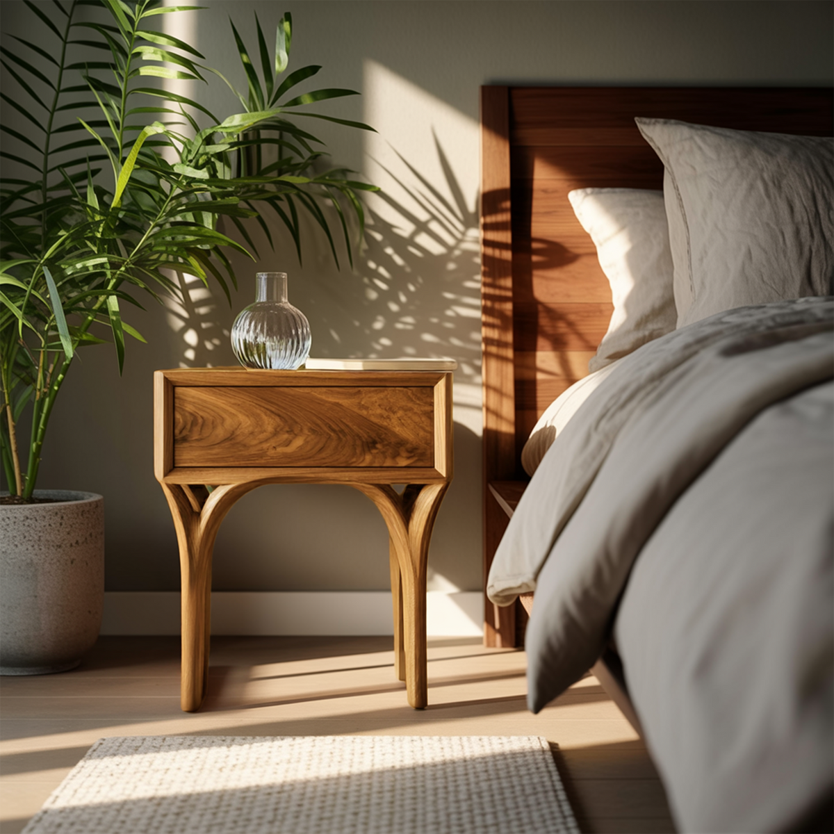 Modern Arch Leg Nightstand With Drawer For Bedroom