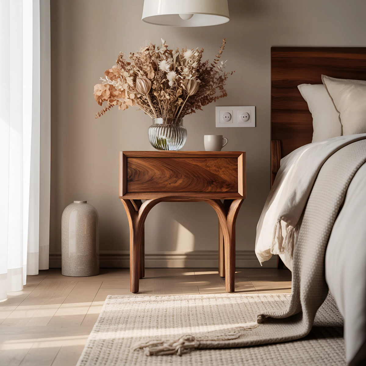Modern Arch Leg Nightstand With Drawer For Bedroom